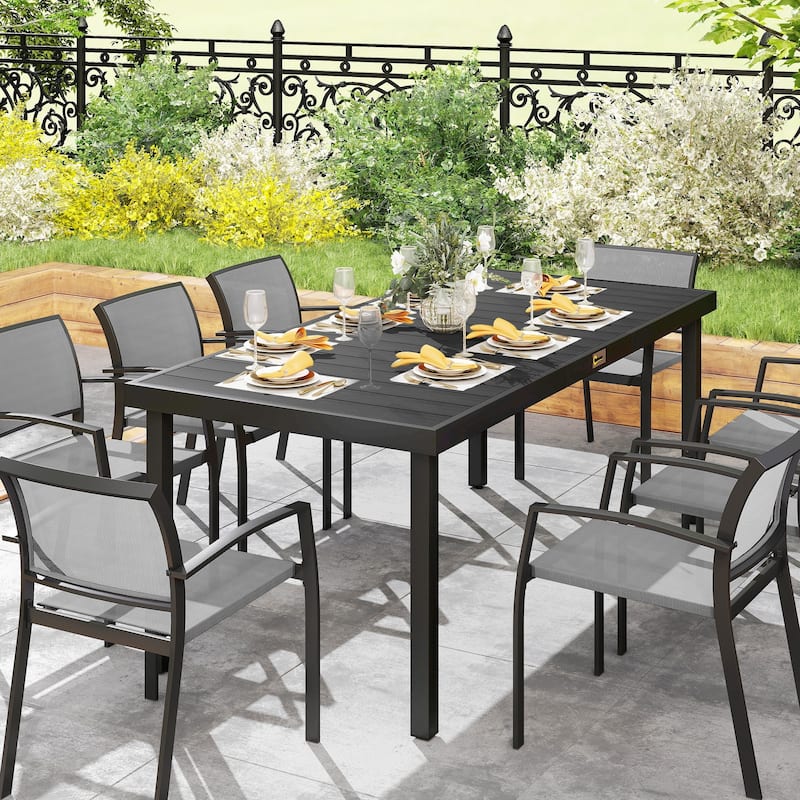 Outsunny Patio Dining Table for 8, Rectangular Aluminum Outdoor Table for Garden Lawn Backyard