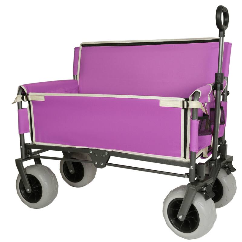3-in-1 Heavy-Duty Convertible Folding Wagon Cart with Bench Seat & Storage - 500lbs, 180L Capacity Utility Wagon