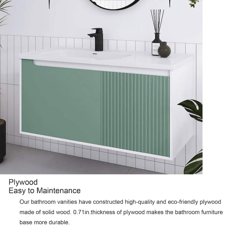 32/36/40 inch Wall Mounted Bathroom Vanity Set in Mint Green with Integrated Ceramic Sink