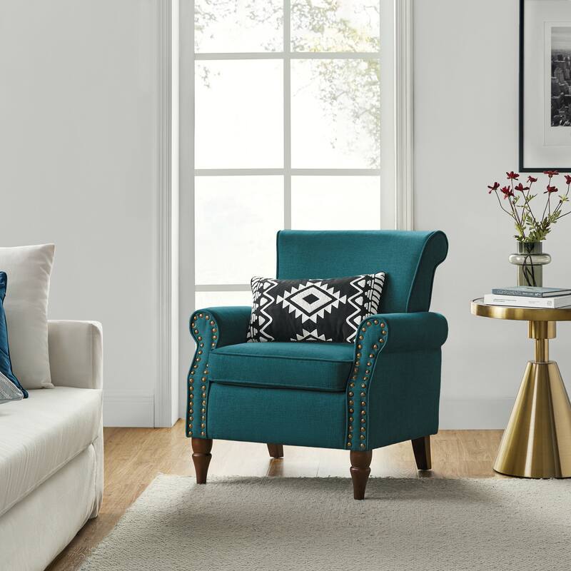 Nyctelius Upholstered Comfy Accent chair with Turned Wooden Legs and Nailhead Trim Set of 2 by HULALA HOME