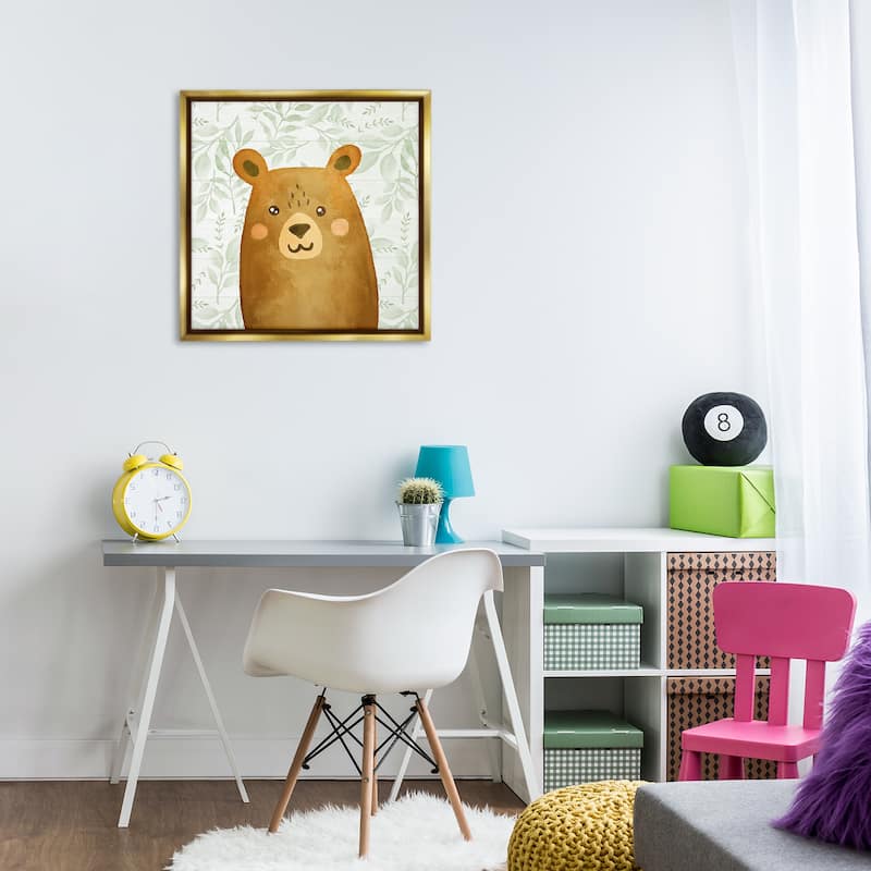 Stupell Bear on Botanicals Whimsy Framed Floater Canvas Wall Art Design By Kim Allen