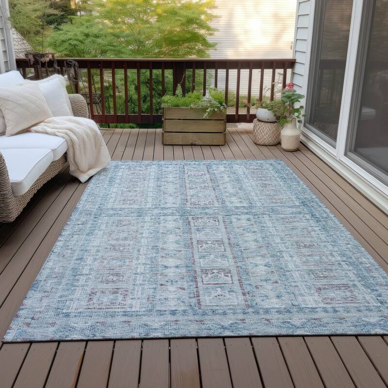 Machine Washable Indoor/Outdoor Global Traditional Chantille Rug - Blue - 8' x 10'
