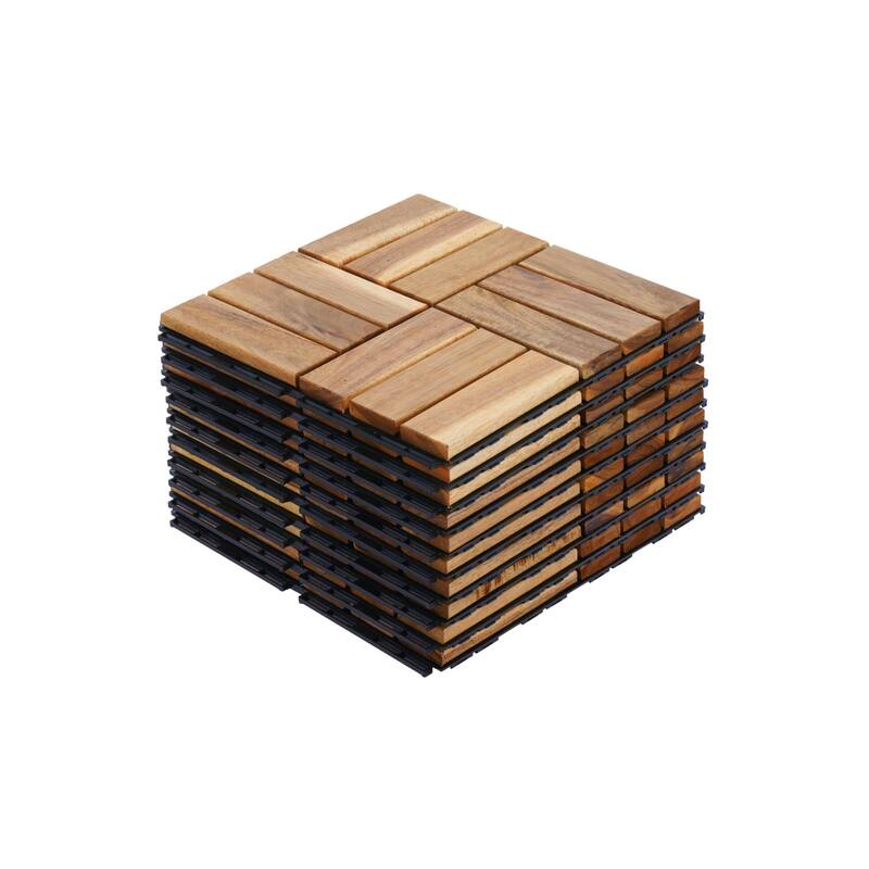 30 Pieces 12"x12" Wood Deck Tiles Outdoor Patio Flooring Waterproof Anti-Mildew DIY