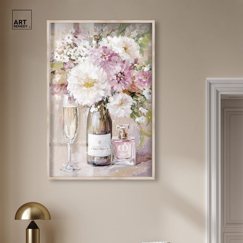 Light Floral Champagne Vase Shadowbox by Art Remedy