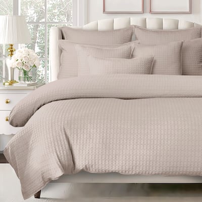 6ix Tailors Honeycomb Waffle Natural 8 Piece Coverlet Designer Set