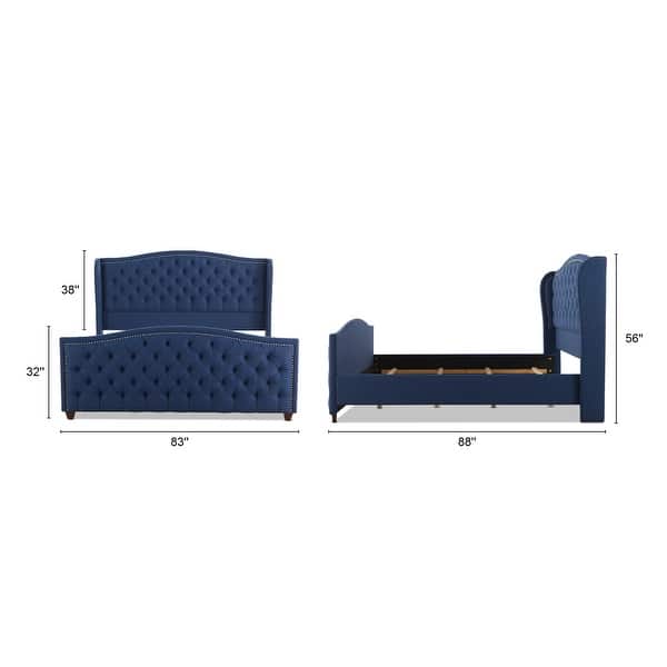 dimension image slide 0 of 10, Athens Upholstered Nailhead Tufted Wingback Panel Bed