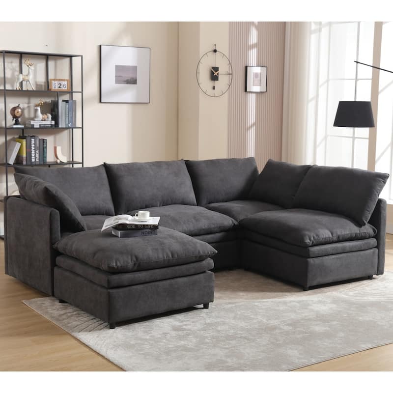 5-Seat Modern U-Shaped Upholstered Sectional Sofa with Chaise Lounge