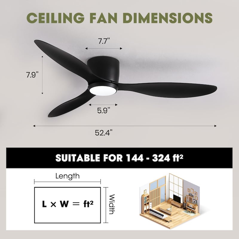 52 in. Sleek Ceiling Fan with Lights - Quiet Reversible DC Motor, Smart Control