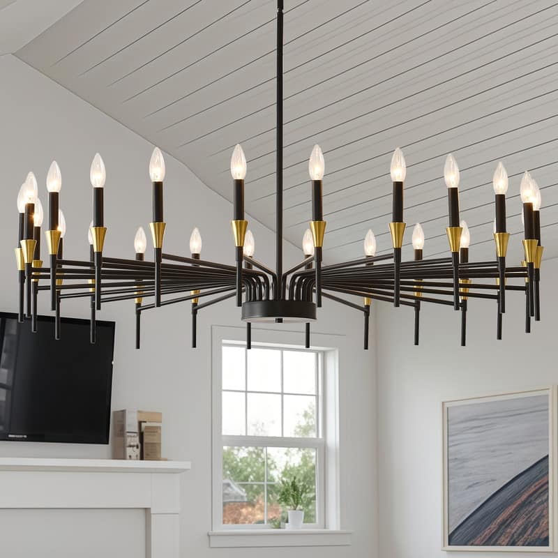 Modern Black Gold Farmhouse Chandelier Large Candle Chandeliers - 48.66 in - 24 lights