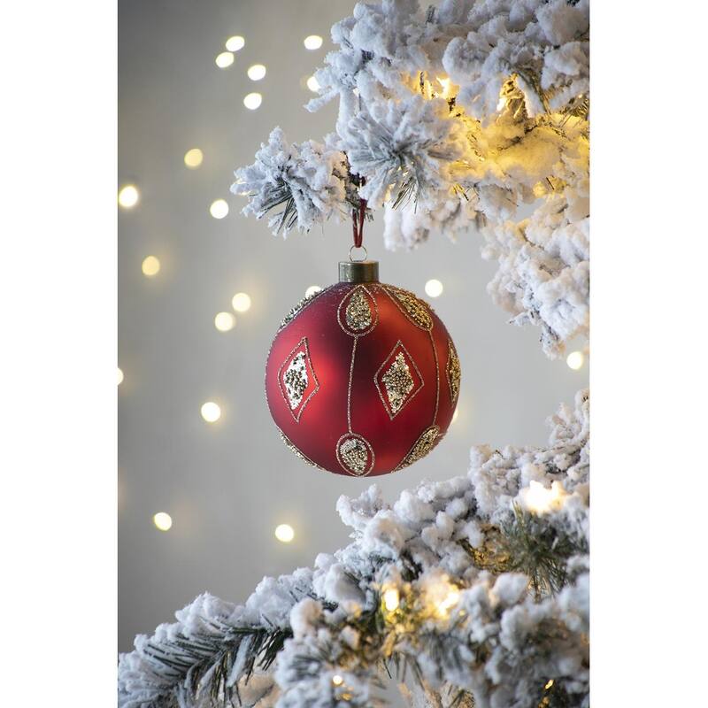 D4.7" Christmas Ball Ornaments, Glass Decorative Hanging Ball Christmas Tree Ornaments for Holiday, Set of 4 - Red