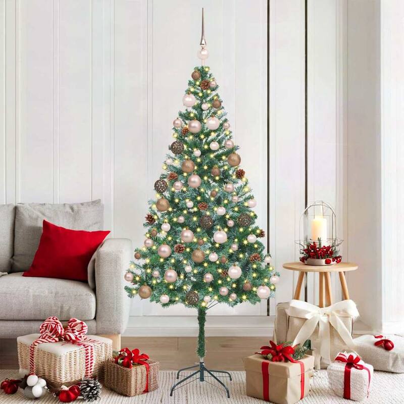vidaXL Artificial Christmas Tree - Green with 120 rose gold balls - 6 Foot