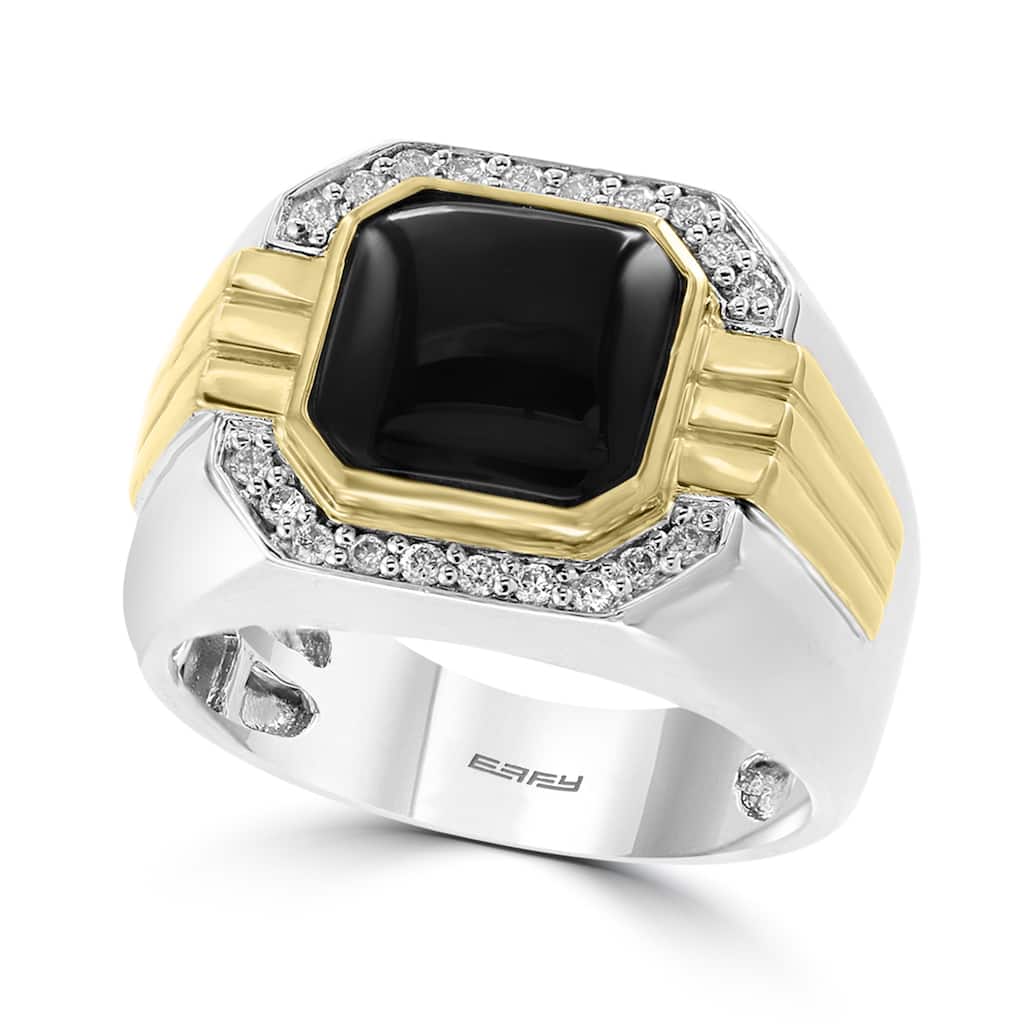 Effy Men's 925 Sterling Silver/14K Yellow Gold Diamond,Onyx Ring
