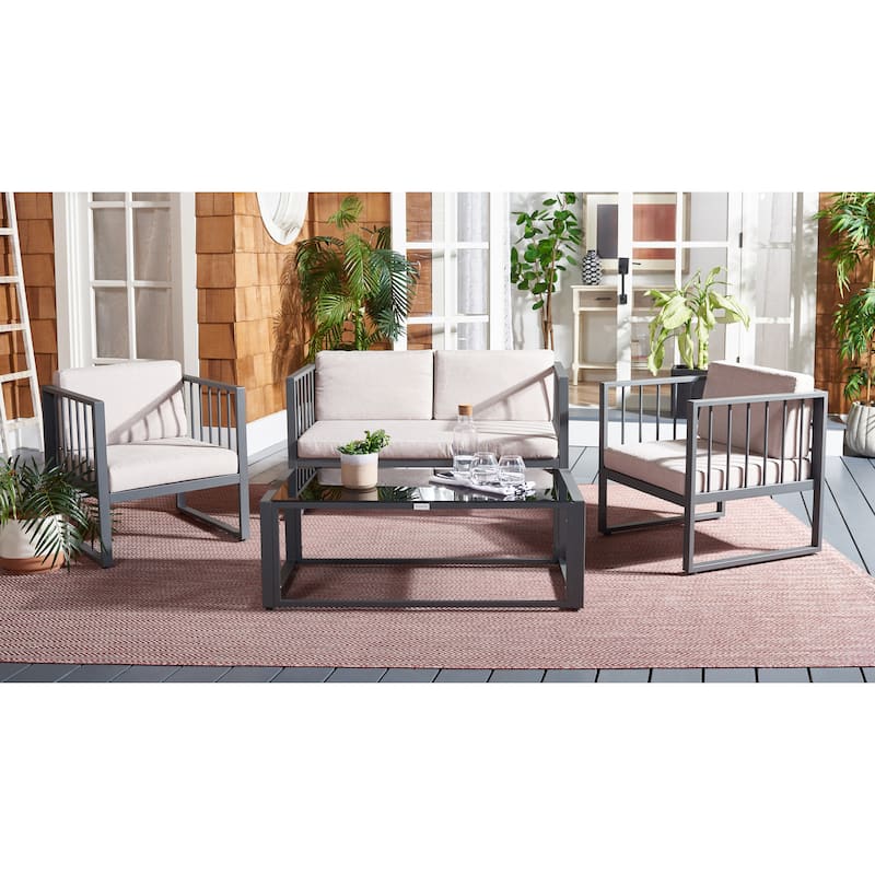 SAFAVIEH Outdoor Severa 4-Piece Living Set - 49W x 28D x 25H - Grey/Light Grey