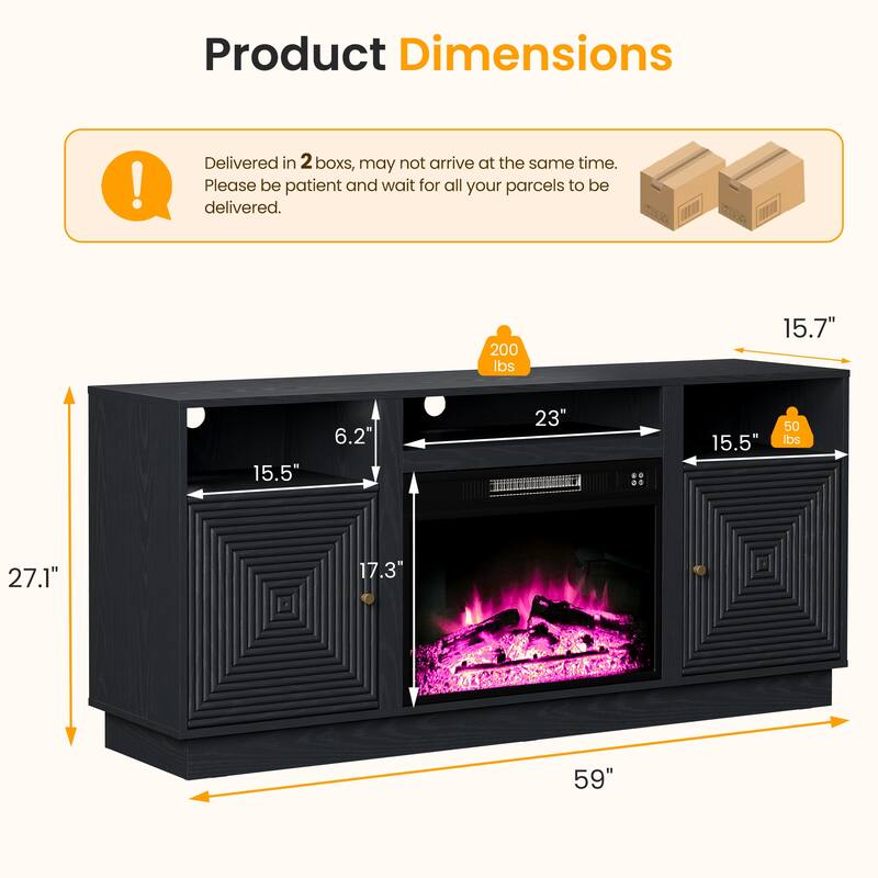 59'' Fireplace TV Stand for TVs Up to 65'' with Storage and Adjustable Shelves