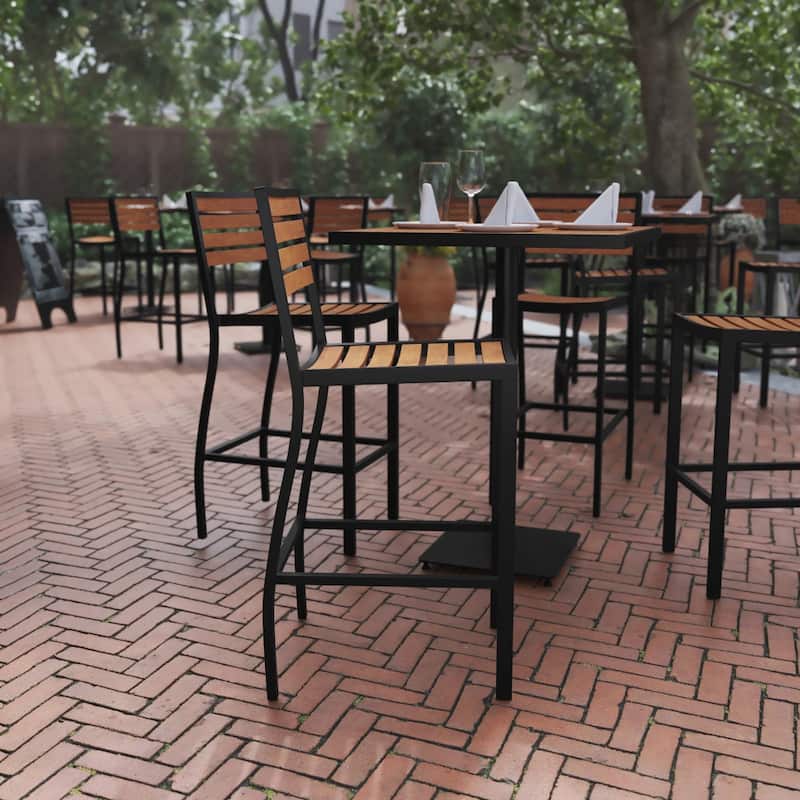 Commercial Grade Outdoor All-Weather Bar Stool with Poly Resin Slats - Teak