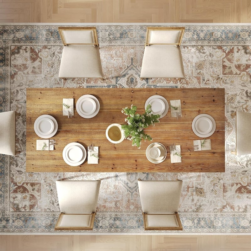 63" Solid Wood Industrial Dining Table for 4-6 People, Rectangular Kitchen Table with Heavy-Duty Metal Legs