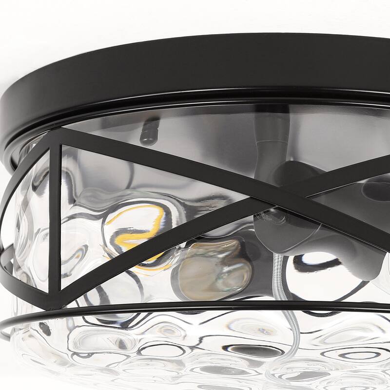 2-Light Flush Mount Glass Ceiling Light with Metal Frame - N/A