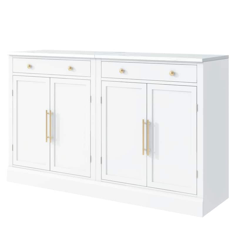 Roomfitters Modern Freestanding Kitchen Pantry, Buffet and Coffee Bar Cabinet, Set of 2, White