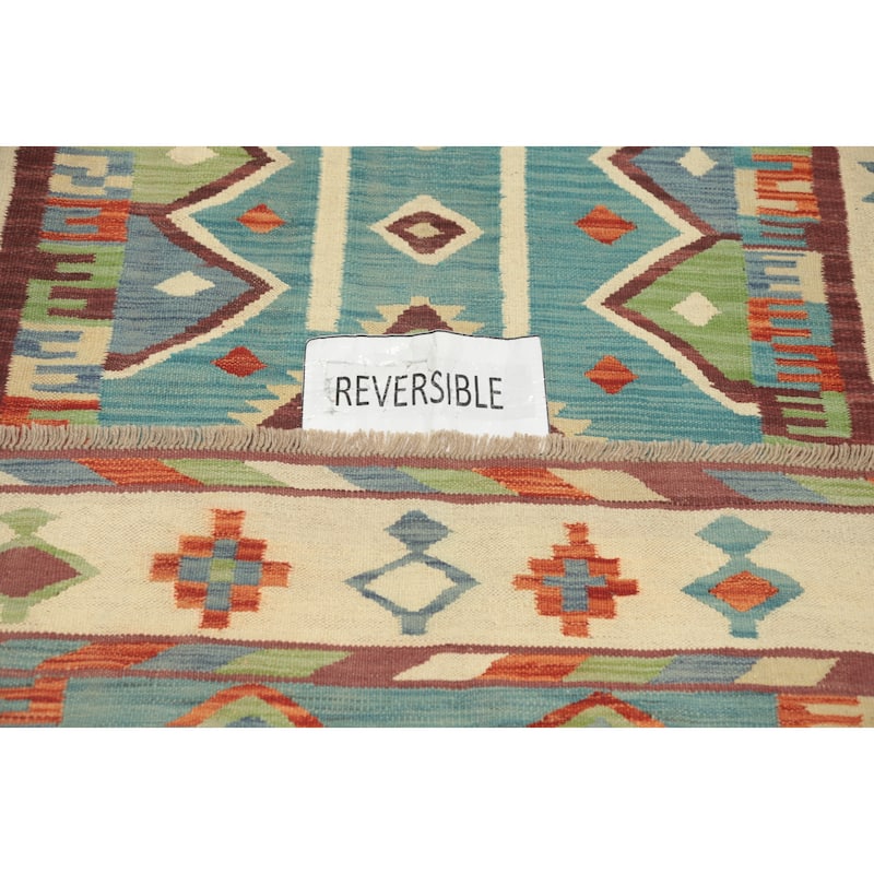 Hand Woven Oriental 100% Wool Carpet Southwestern Tribal Navy Blue & Blues Kilim Area Rug - 7' 0'' X 5' 1''
