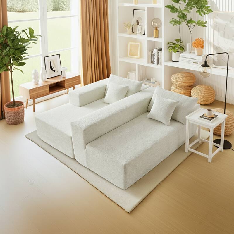 103.54" L-Shaped Modern High-Density Sponge Velvet Modular Sectional Sofa with Chaise & Pillows