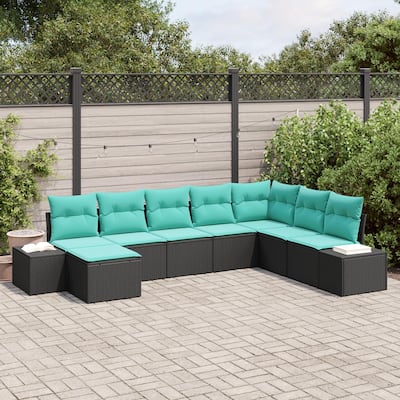vidaXL 9 Garden Sofa Set with Cushions Black Poly Rattan - 125.6 x 82.3 x 27.2