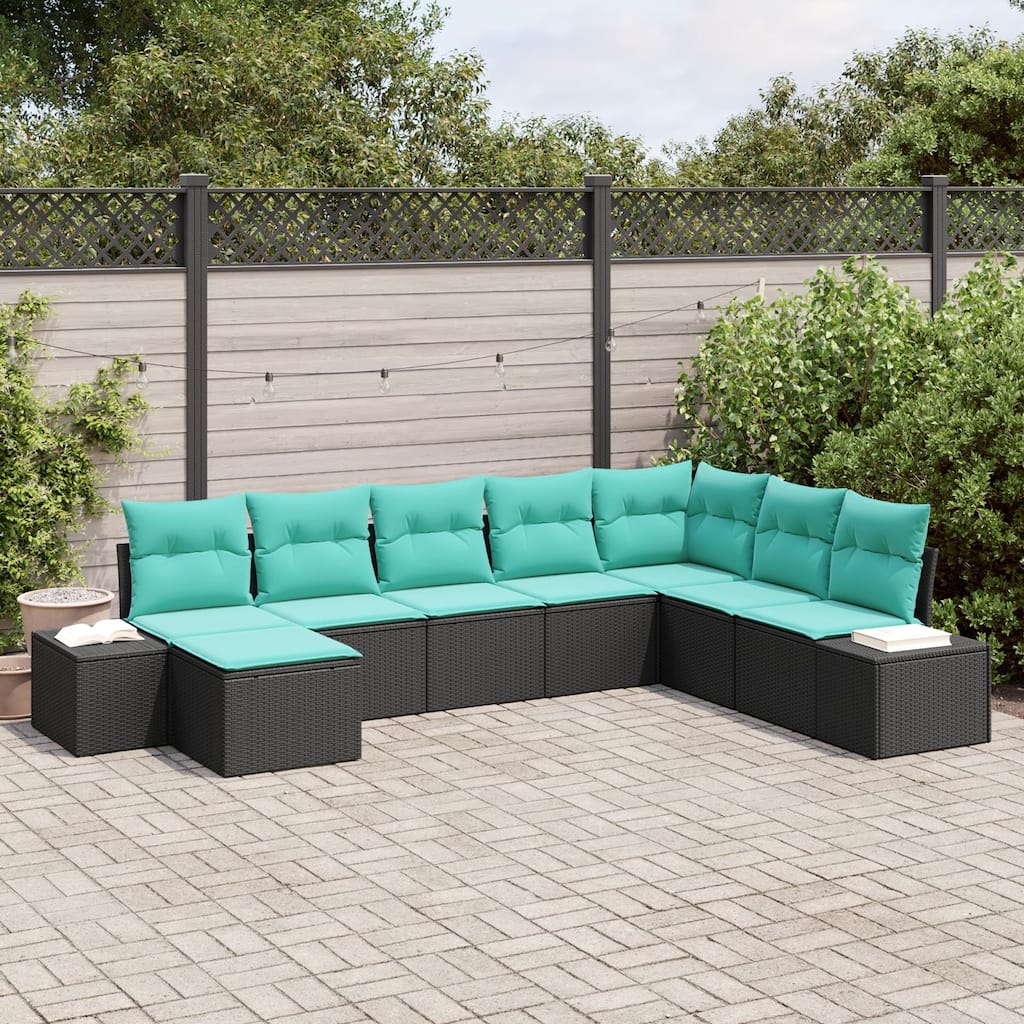 vidaXL 9 Piece Garden Sofa Set with Cushions Black Poly Rattan - 82 x 126 x 27 in