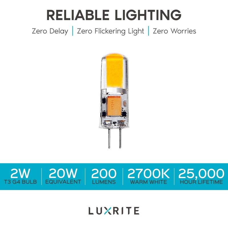 Luxrite G4 LED Bulb, 12V AC/DC, 20W Halogen T3 Equivalent, 200 Lumens, Non-Dimmable, Silicone Shatterproof (5-Pack)