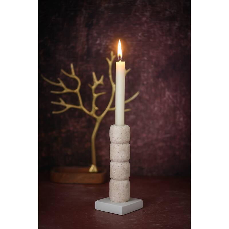 Travertine T-Light Medium Candle Holder with Aluminum Base - 7.75" - Beige