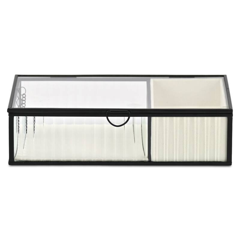 Verena 9.75" Glass Jewelry Box with Two Padded Compartments - N/A