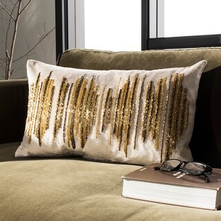 SAFAVIEH Deston Darling Boho Sequin Beige/ Gold 12 x 20-inch Decorative Pillow