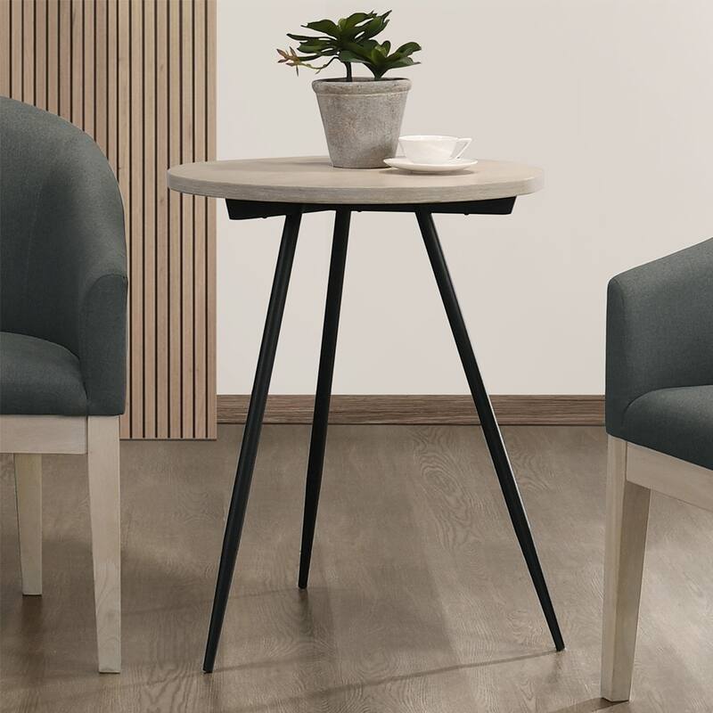 Round Side Table with Metal Base in Oak White and Black