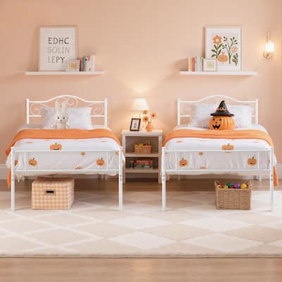 VECELO Twin Metal Platform Bed Frame 2-Pack Heavy Duty Steel Slat Support No Box Spring Storage Space Easy Assembly