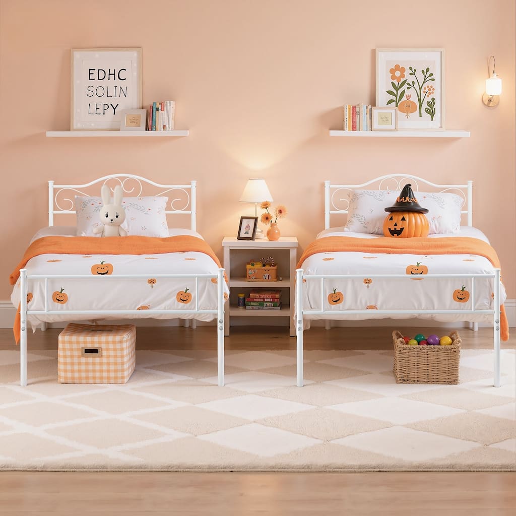 VECELO Twin Metal Platform Bed Frame 2-Pack Heavy Duty Steel Slat Support No Box Spring Storage Space Easy Assembly