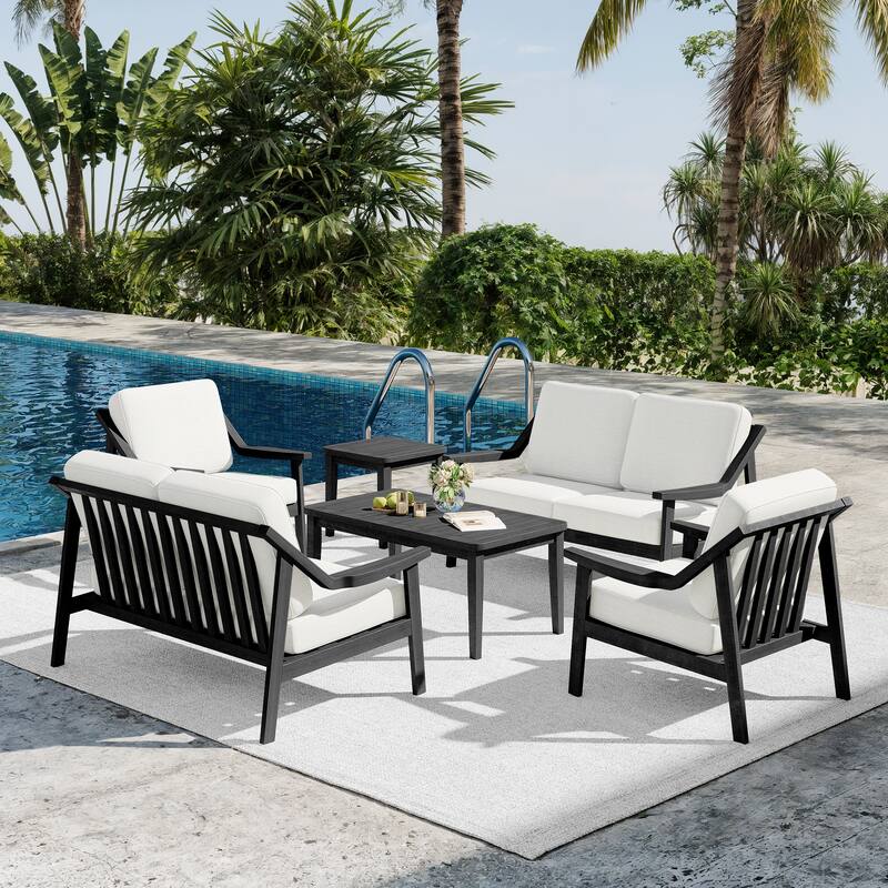 6-piece Adirondack Teak Patio Armchairs Loveseat Seating Conversation Set