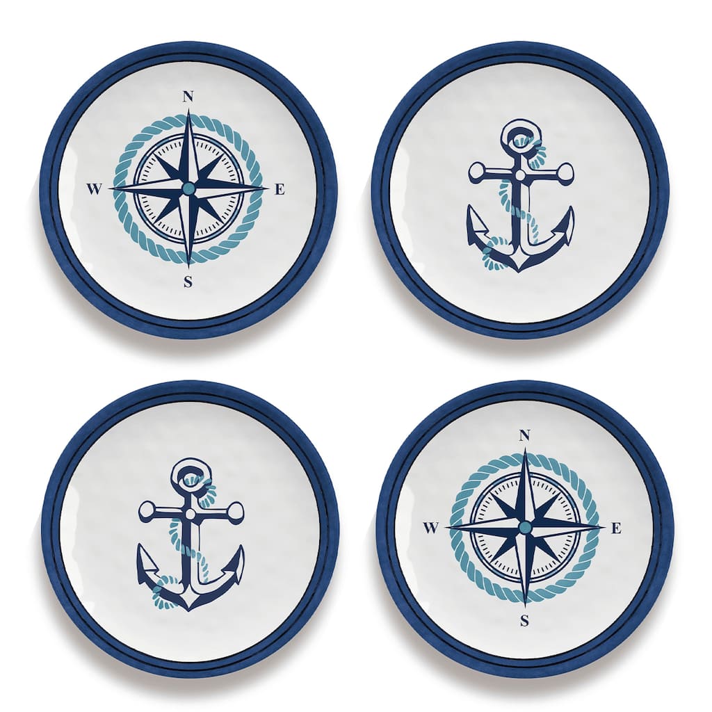 Abode Homewares by TarHong Nautical Anchor Assorted Appetizer Plate S/4, 6.8", Set of 4