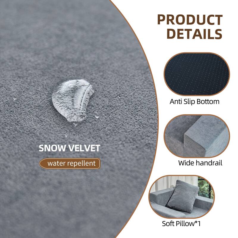 Single Foam Sofa with Pillow, Washable Cover, Anti-Slip Bottom, and Wide Armrests