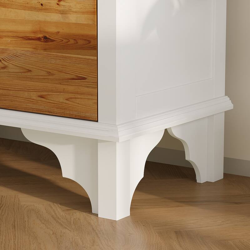 Oak Finish Fir Wood Wooden Curio Cabinet Display Storage Case Bathroom Cabinet Bookcase - 70.9"Hx31.5"W