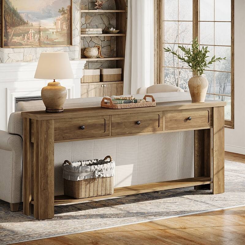 70.9 Inch Extra Long Console Table with 3 Drawers for Entryway, Farmhouse Wood Sofa Table Behind the Couch