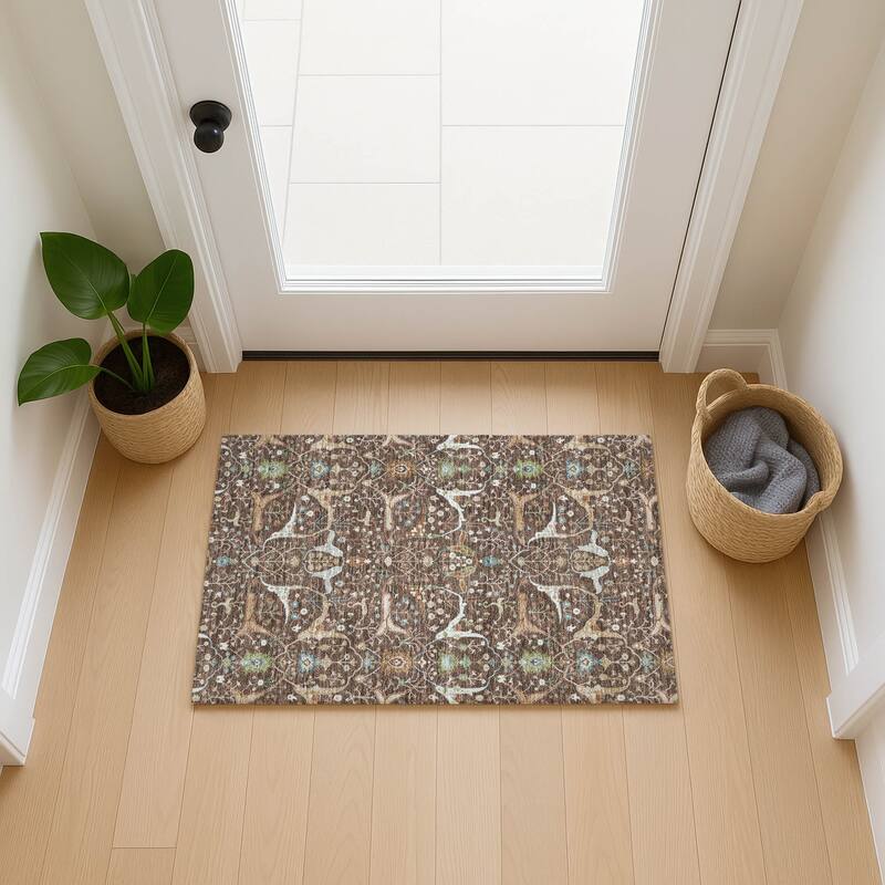 Machine Washable Indoor/ Outdoor Traditional Persian Chantille Rug