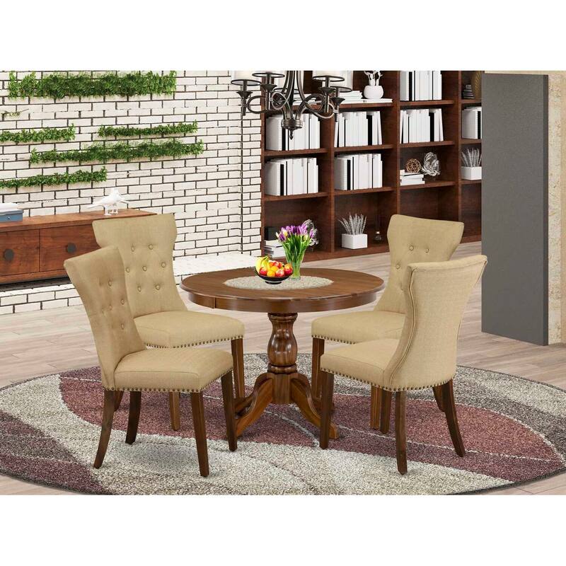 HomeStock 5-Piece Antique Walnut Finish Solid Wood Top Dining table with 4 Chairs