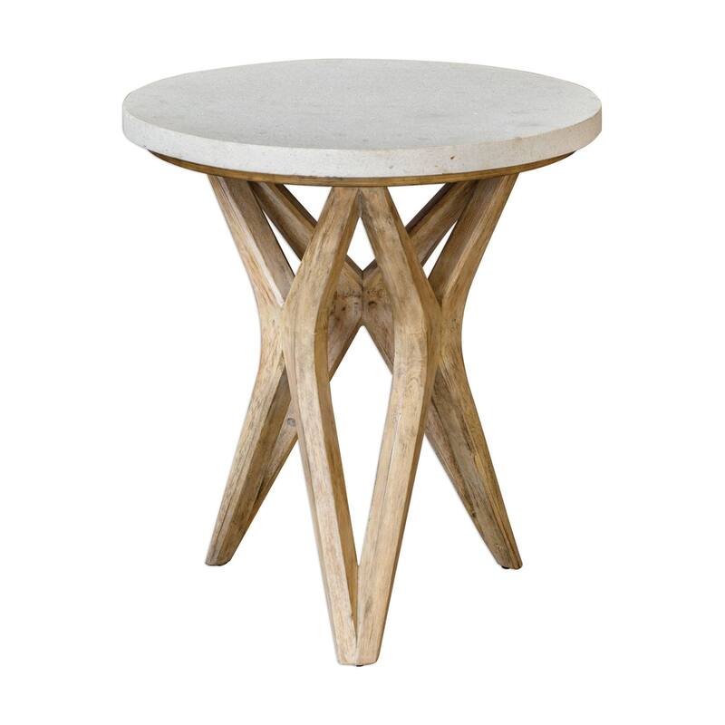 Uttermost Marnie 22" Diameter Stone Top Wood Side Table - Natural Ivory