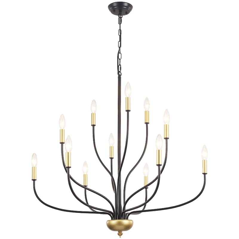 12 - Light Candle Style Chandelier ,Classic Farmhouse Chandelier with Lotus Shaped for Kitchen Island Living Dining Room