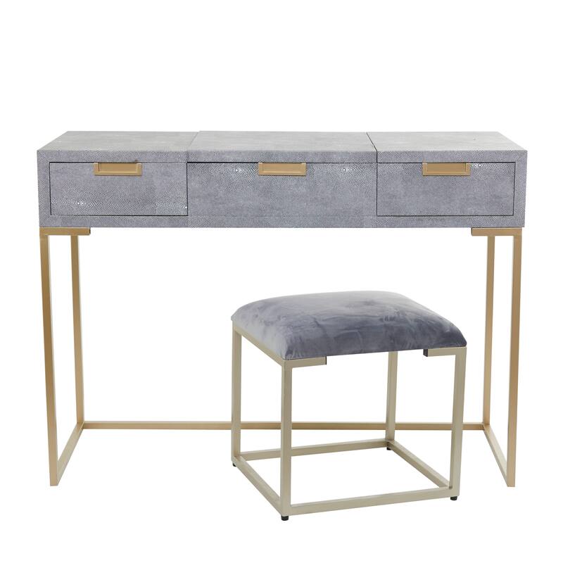 Light Gray Wood Vanity with Stool with Hidden Mirror