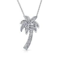palm tree necklace pendant sterling silver kate jewelry hudson pave bling cz inches gold accent diamond