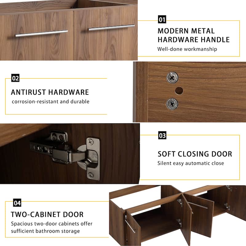 Modern 60 Inch Wall-Mounted Bathroom Vanity Base with Soft-Close Doors, No Sink Included