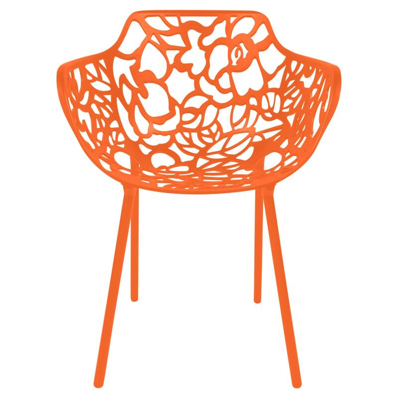 Devon Aluminum Dining Armchair with Floral Cutouts – Stackable, UV-Protected, Indoor/Outdoor Patio Side Chair