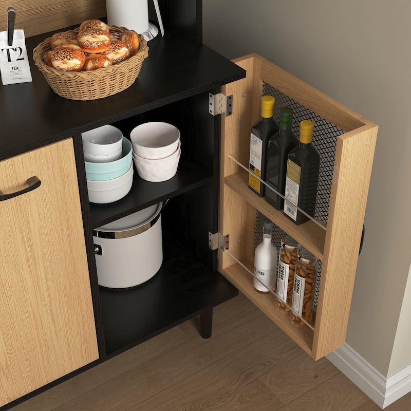 Kitchen Buffet Cabinet with Wine Rack, Coffee Bar Cabinet with Charging Station, Freestanding Storage Cabinet for Liquor