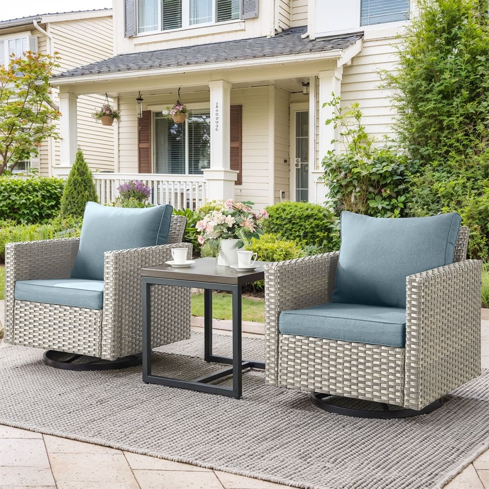3 Pieces Outdoor Swivel Patio Chairs with Side Table