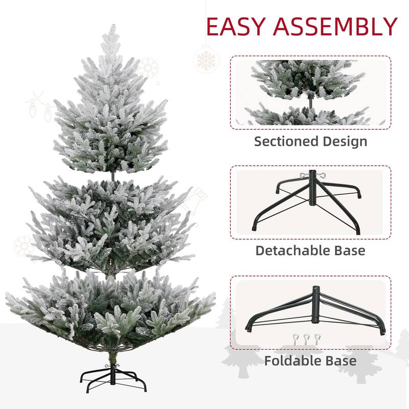 6ft Hinged Artificial Pine Tree with Auto Open, Steel Base, and Snow-Dipped Leaves, Xmas Tree for Home Office Decoration