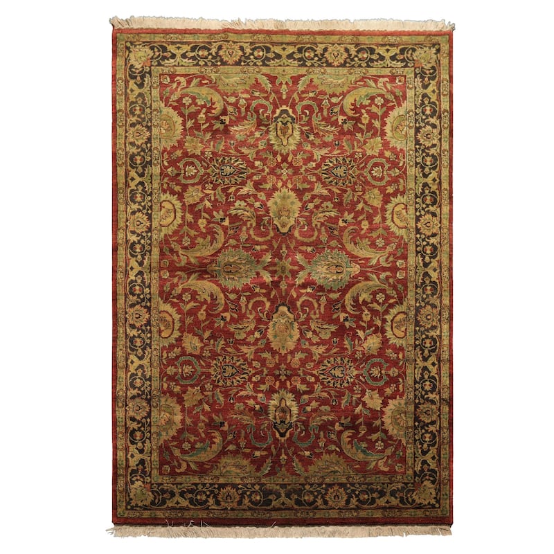 6'1''x9 Hand Knotted Wool Rust Agra Traditional Botanical Plush Pile Vintage Rug - 6' 1'' x 9'